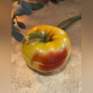 Vintage painted milk glass apple tomato candy bowl trinket dish